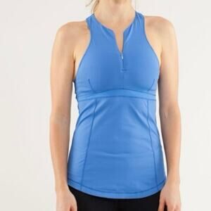 Lululemon Zippy Run Tank Top Porcelaine Blue Size 4 Zip Neckline Pockets